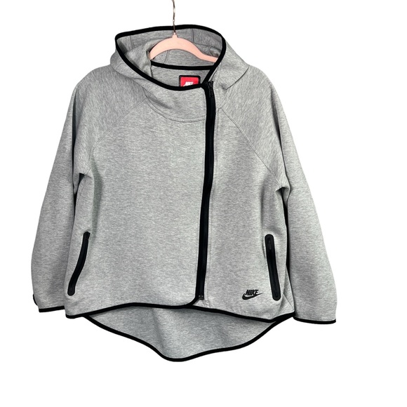Nike Jackets & Blazers - Nike Tech Fleece Jacket Hoodie Heathered Gray Asymmetric Zip up Size Large